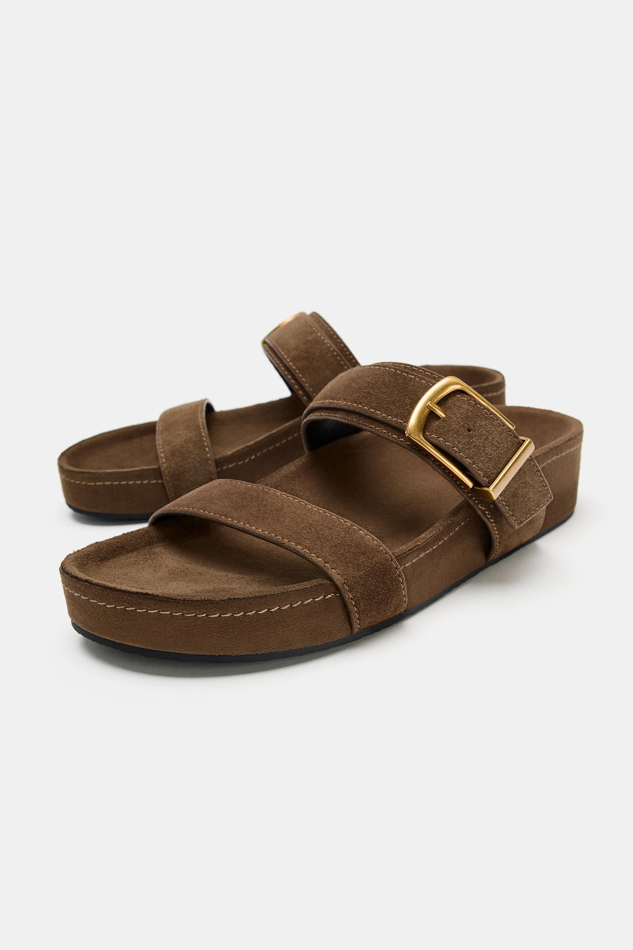 SANDALES À PLATEFORME EN CROÛTE DE CUIR